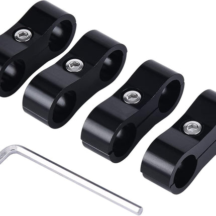 6AN Hose Separator Clamp, AN6 Fuel Line Mounting Clamp Aluminum Black 4PCS