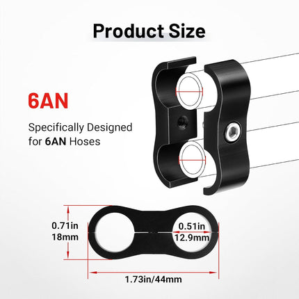 6AN Hose Separator Clamp, AN6 Fuel Line Mounting Clamp Aluminum Black 4PCS