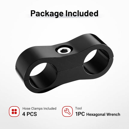 6AN Hose Separator Clamp, AN6 Fuel Line Mounting Clamp Aluminum Black 4PCS
