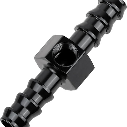3/8 Barb Fuel Pressure Gauge Fitting Adapter with 1/8" NPT Sensor Gage Port Aluminum Black