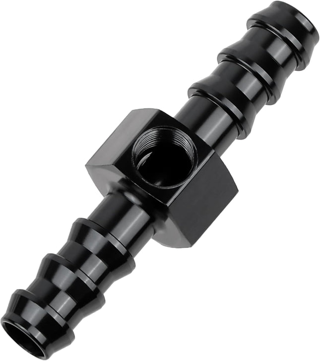 3/8 Barb Fuel Pressure Gauge Fitting Adapter with 1/8 NPT Sensor Gage Port Aluminum Black