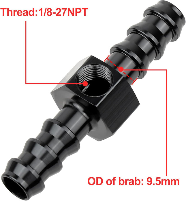 3/8 Barb Fuel Pressure Gauge Fitting Adapter with 1/8 NPT Sensor Gage Port Aluminum Black – product detail