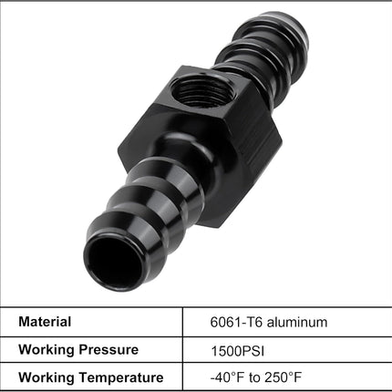 3/8 Barb Fuel Pressure Gauge Fitting Adapter with 1/8" NPT Sensor Gage Port Aluminum Black