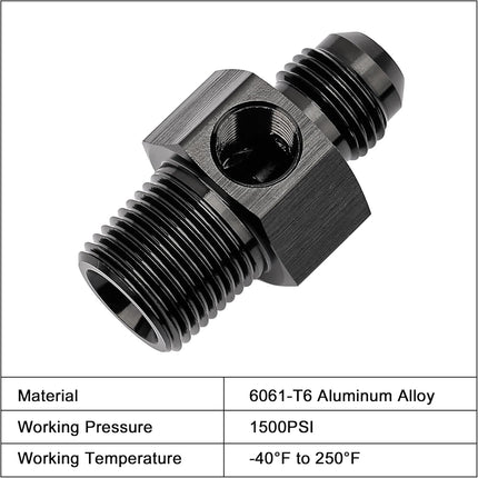 6AN to 3/8 NPT with 1/8" NPT gauge port Fuel Pressure Take off Fitting Adapter Aluminum