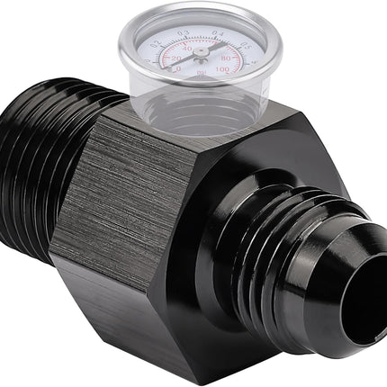6AN to 3/8 NPT with 1/8" NPT gauge port Fuel Pressure Take off Fitting Adapter Aluminum