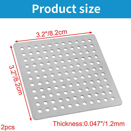 Square Drain Cover Grates,3.2" x 3.2" 304 Stainless Steel Drainage Grate Cover Replacement Floor Drain Strainer for Shower, Bathroom Floor, Balcony, and Outdoor Garden Drains -2pcs