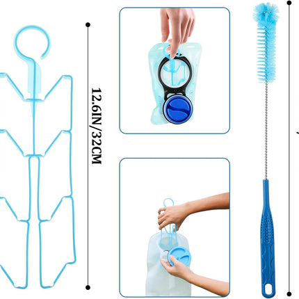 2 Set 8 in 1 Hydration Bladder Cleaning Kit Includes 3 Different Brushes and Drying Collapsible Bladder Frame, Water Reservoir Backpack Cleaning Kit