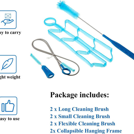 2 Set 8 in 1 Hydration Bladder Cleaning Kit Includes 3 Different Brushes and Drying Collapsible Bladder Frame, Water Reservoir Backpack Cleaning Kit