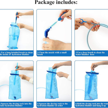 2 Set 8 in 1 Hydration Bladder Cleaning Kit Includes 3 Different Brushes and Drying Collapsible Bladder Frame, Water Reservoir Backpack Cleaning Kit