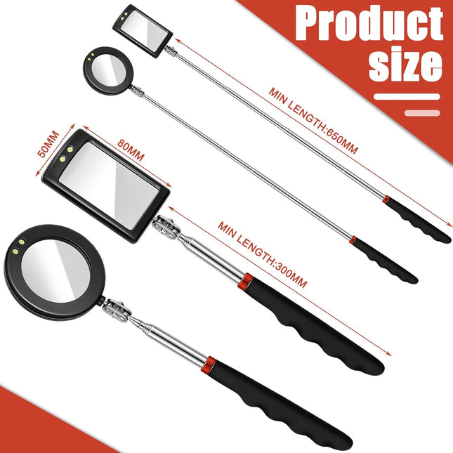 2 Pieces LED Mirror Inspection Telescoping Round Square Mirror Inspection Tool for Check The Condition – product detail