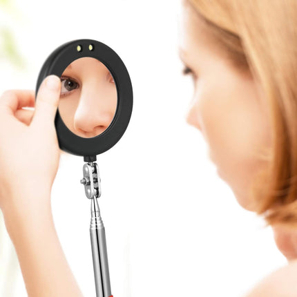 2 Pieces LED Mirror Inspection Telescoping Round Square Mirror Inspection Tool for Check The Condition of Vehicle, Observe The Eyelashes, Mouth and Other Small Parts