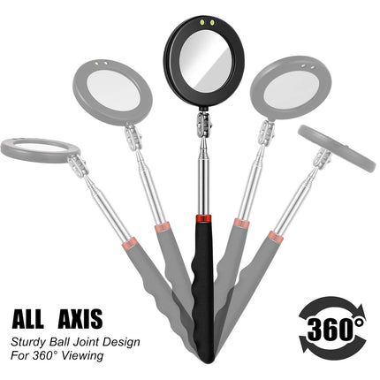 2 Pieces LED Mirror Inspection Telescoping Round Square Mirror Inspection Tool for Check The Condition of Vehicle, Observe The Eyelashes, Mouth and Other Small Parts