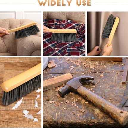 2 Pieces Wooden Bench Brushes Fireplace Brush Natural Fiber Bench Soft Bristles Long Wood Handle Dust for Hearth Tidy Car Home Workshop Woodworking(Gray)