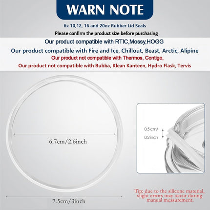 6 Pcs 20 oz Replacement Rubber Lid Seals O Shaped Resealable Lid Gaskets for 10, 12, 16 and 20 Ounce Insulated Stainless Steel Tumblers (White)