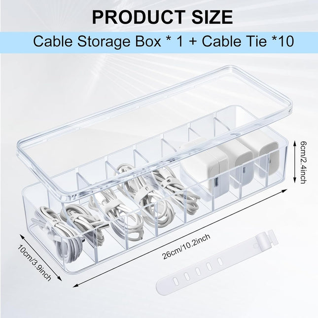 1 Pcs Cable Organizer Box with Wire Ties Plastic Cord Storage Box with Lid Electronics Organizer – product detail
