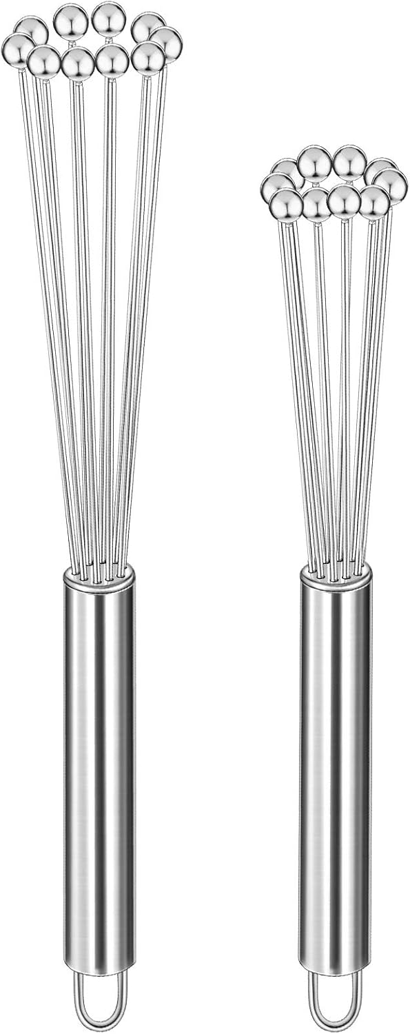 2 Pieces Stainless Steel Ball Whisk Wire Egg Whisk Set Kitchen for Cooking Blending Whisking Beating