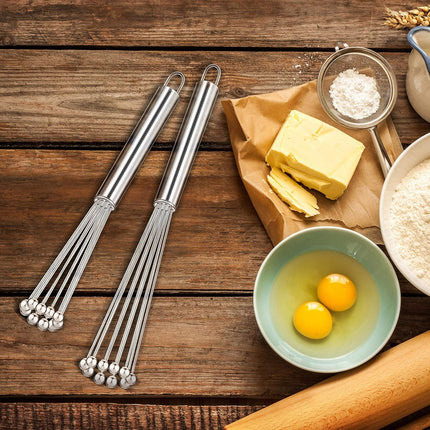 2 Pieces Stainless Steel Ball Whisk Wire Egg Whisk Set Kitchen for Cooking, Blending, Whisking, Beating, Stirring(10 Inch and 12 Inch)