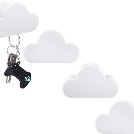 4 Pieces Cloud Magnetic Key Holder for Wall Key Rack Organizer Keychains Hooks with Adhesive for Door(White)