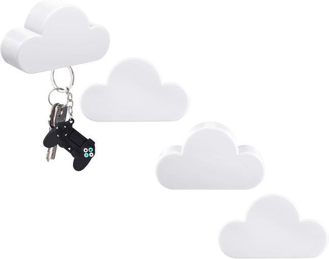 4 Pieces Cloud Magnetic Key Holder for Wall Key Rack Organizer Keychains Hooks with Adhesive for Door(White)