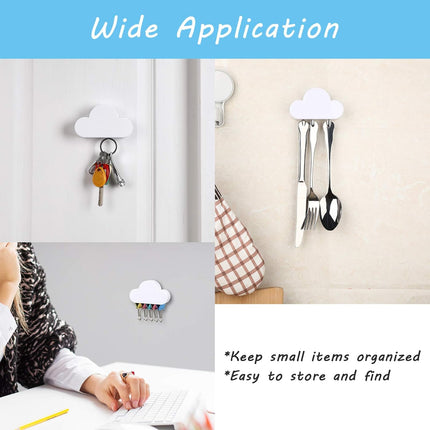4 Pieces Cloud Magnetic Key Holder for Wall Key Rack Organizer Keychains Hooks with Adhesive for Door(White)