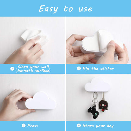 4 Pieces Cloud Magnetic Key Holder for Wall Key Rack Organizer Keychains Hooks with Adhesive for Door(White)