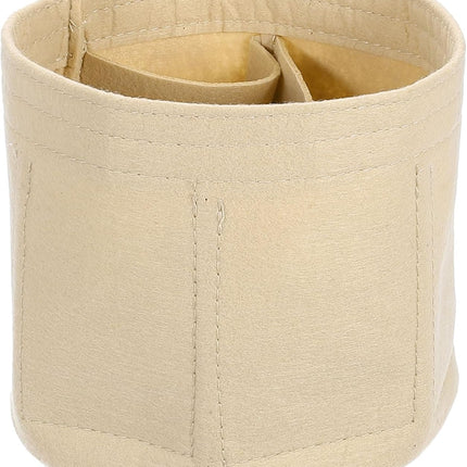 Purse Organizer Insert, Portable Felt Organizer Bags Round Multiple Compartments Purse Liner for Bucket Bag, Domed Satchel, Tote Bag, Handbag Shaper (8" x 4" x 5.5", Beige)