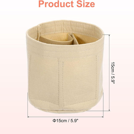 Purse Organizer Insert, Portable Felt Organizer Bags Round Multiple Compartments Purse Liner for Bucket Bag, Domed Satchel, Tote Bag, Handbag Shaper (8" x 4" x 5.5", Beige)