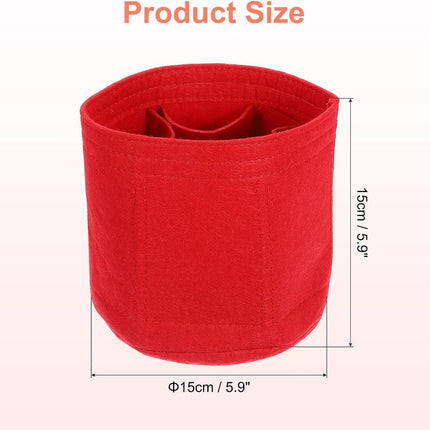 Purse Organizer Insert, Portable Felt Organizer Bags Round Multiple Compartments Purse Liner for Bucket Bag, Domed Satchel, Tote Bag, Handbag Shaper (6" x 6", Red)