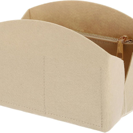 Purse Organizer Insert, Portable Felt Organizer Bags with Metal Zipper Multiple Compartments Purse Liner for Domed Satchel, Tote Bag, Handbag Shaper (8" x 4" x 5.5", Beige)