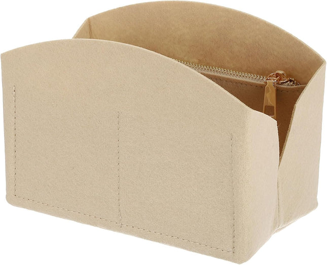Purse Organizer Insert Portable Felt Organizer Bags with Metal Zipper Multiple Compartments Purse in Beige