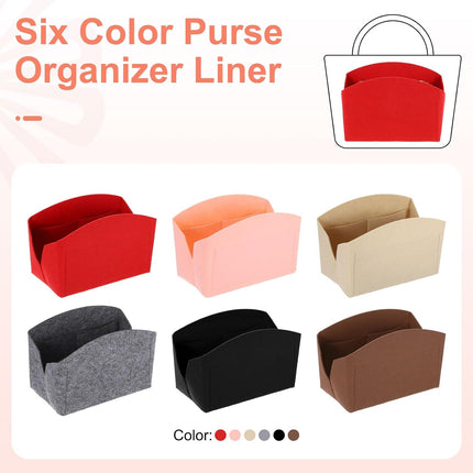 Purse Organizer Insert, Portable Felt Organizer Bags with Metal Zipper Multiple Compartments Purse Liner for Domed Satchel, Tote Bag, Handbag Shaper (8" x 4" x 5.5", Beige)