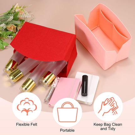 Purse Organizer Insert, Portable Felt Organizer Bags with Metal Zipper Multiple Compartments Purse Liner for Domed Satchel, Tote Bag, Handbag Shaper (8" x 4" x 5.5", Beige)