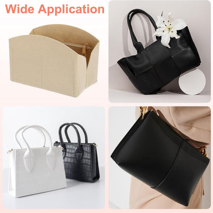 Purse Organizer Insert, Portable Felt Organizer Bags with Metal Zipper Multiple Compartments Purse Liner for Domed Satchel, Tote Bag, Handbag Shaper (8" x 4" x 5.5", Beige)