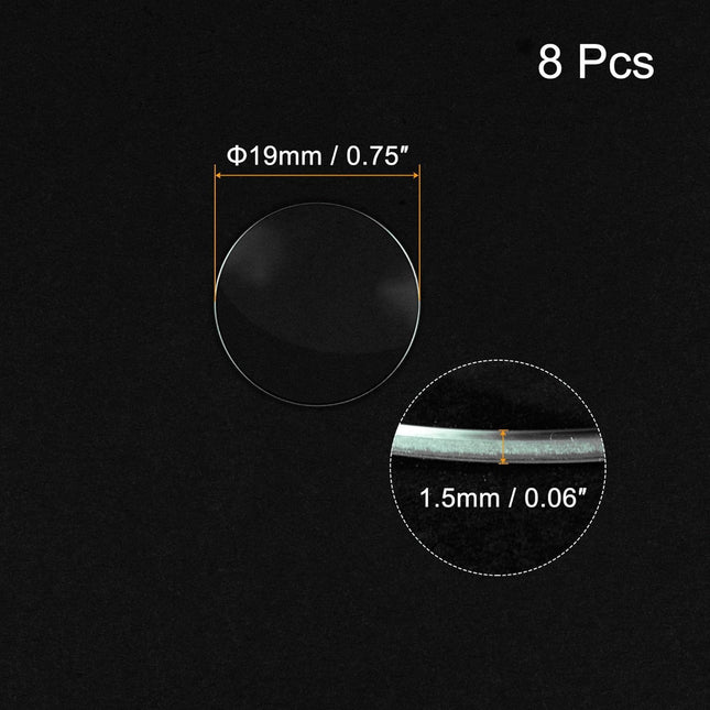 8 Pack 19mm Dia.Watch Glass Crystal Lens Single Dome Round 1.5mm Edge Thickness for Watchmaker Repair – product detail