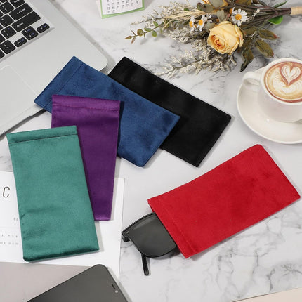 Squeeze Top Glasses Bag, Velvet Sunglasses Case with Cleaning Cloth