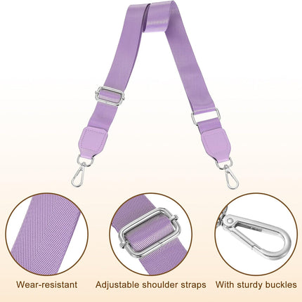 Wide Shoulder Strap, 3.8cm Adjustable Purse Strap Replacement Crossbody Strap for Shoulder Bag Handbag, Light Purple, Silver Square Mouth Buckle