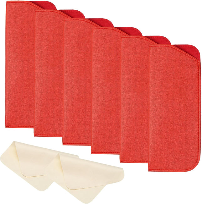 Leather Eyeglass Cases Portable Glasses Pouch Glasses Sleeve with 2 Cleaning Clothes for Women Men Cases