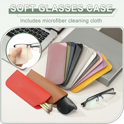 Leather Eyeglass Cases, Portable Glasses Pouch Glasses Sleeve with 2 Cleaning Clothes for Women Men Cases