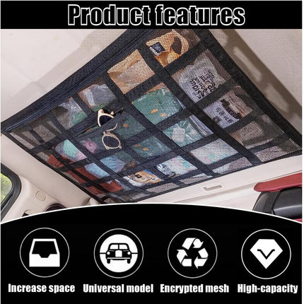 Car Ceiling Cargo Net Pocket, 30" x 21.2", Droop Less Car Storage Organizer, Strengthen Load Bearing Double Layer Mesh Organizer, SUV, Trucks, Camping, Road Trip Essentials