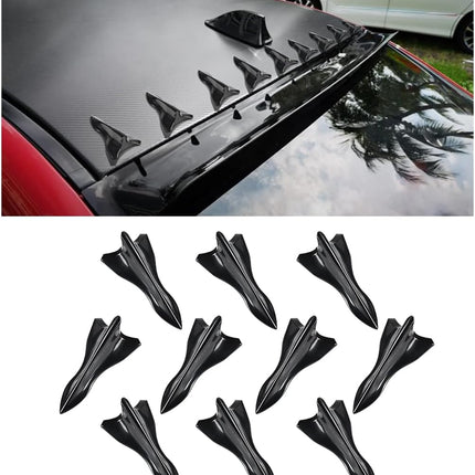 10PCS Car Diffuser Shark Fin Kit, Auto Air Vortex Generator Decoration Self-Adhesive Compatible with Spoiler Roof Wing Pointed, Bumper Exterior Accessories for SUV, Car (Black)