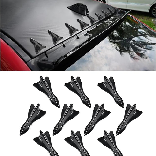 10PCS Car Diffuser Shark Fin Kit, Auto Air Vortex Generator Decoration Self-Adhesive Compatible with Spoiler Roof Wing Pointed, Bumper Exterior Accessories for SUV, Car (Black)