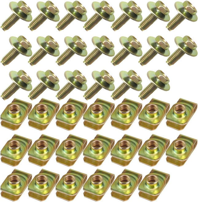 40PCS Car Body Bolts M6-1.0 & Extruded U-Nuts Clips Kit Bumper Fenders Liner Push Retainer