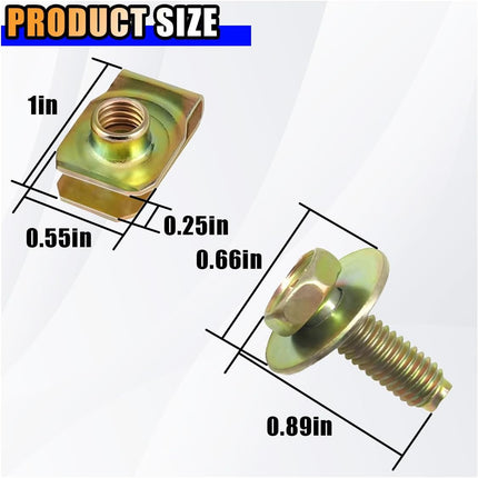 40PCS Car Body Bolts M6-1.0 & Extruded U-Nuts Clips Kit, Bumper Fenders Liner Push Retainer Fastener Kit for Engine Under Cover Undertray, Universal Splash Shield Guard Bolts Clips for Most Cars