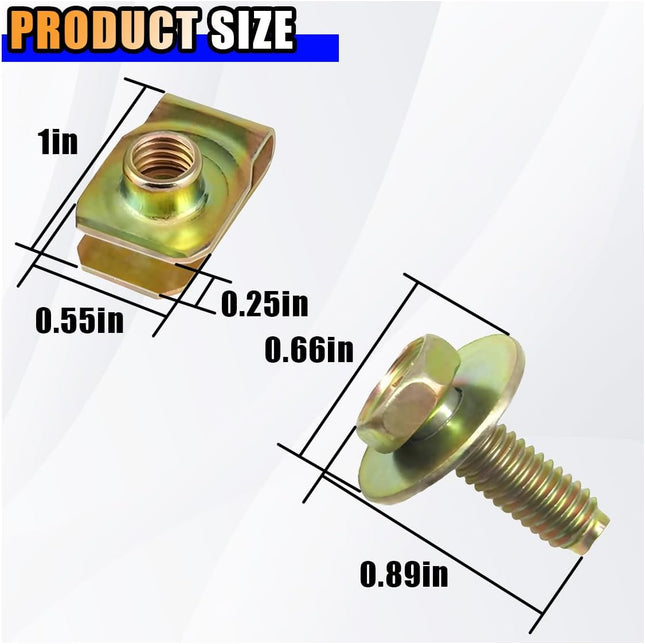 40PCS Car Body Bolts M6-1.0 & Extruded U-Nuts Clips Kit Bumper Fenders Liner Push Retainer – product detail