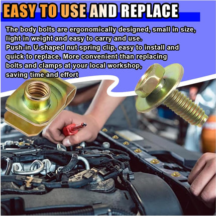 40PCS Car Body Bolts M6-1.0 & Extruded U-Nuts Clips Kit, Bumper Fenders Liner Push Retainer Fastener Kit for Engine Under Cover Undertray, Universal Splash Shield Guard Bolts Clips for Most Cars