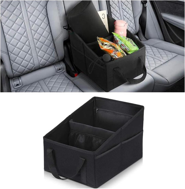 Car Seat Organizer Foldable Car Storage Organizer with 4 Cup Holders Rear & Front Seat Storage Bags Black