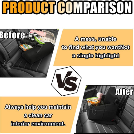 Car Seat Organizer, Foldable Car Storage Organizer with 4 Cup Holders, Rear & Front Seat Storage Bags, Black
