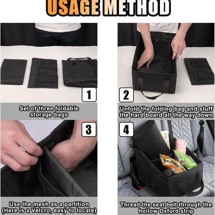 Car Seat Organizer, Foldable Car Storage Organizer with 4 Cup Holders, Rear & Front Seat Storage Bags, Black