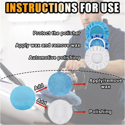 20PCS Car Polisher Pad Bonnets, 7 to 8 Inch Car Orbital Buffer Polisher Pad Bonnet, 12*Microfiber Bonnets, 4*Non-Woven Buffing Bonnet + 2*Woollen