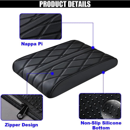Car Center Console Cover Pad, Leather Auto Console Arm Rest Cover, Waterproof Car Armrest Seat Box Cushion Protector, Memory Foam Armrest Pillow for Most Cars